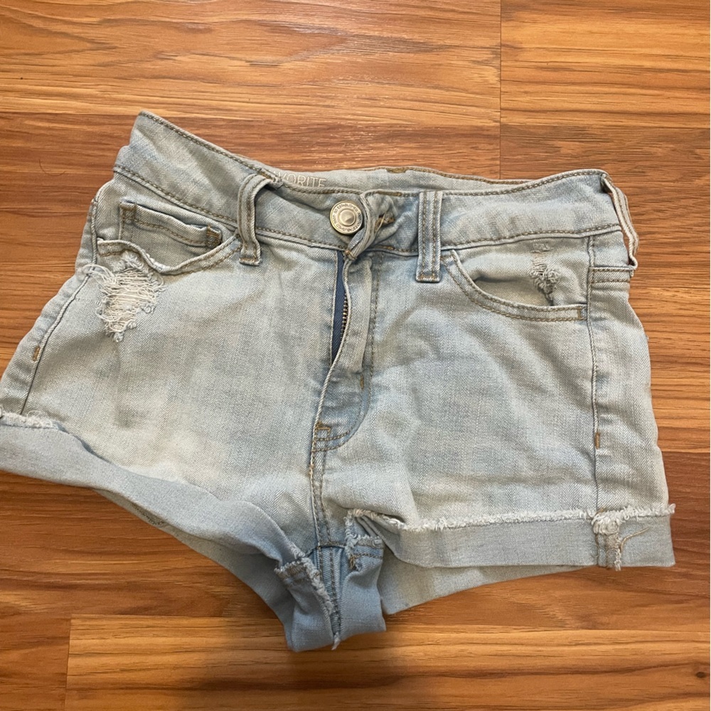 SO light wash denim distressed shorts